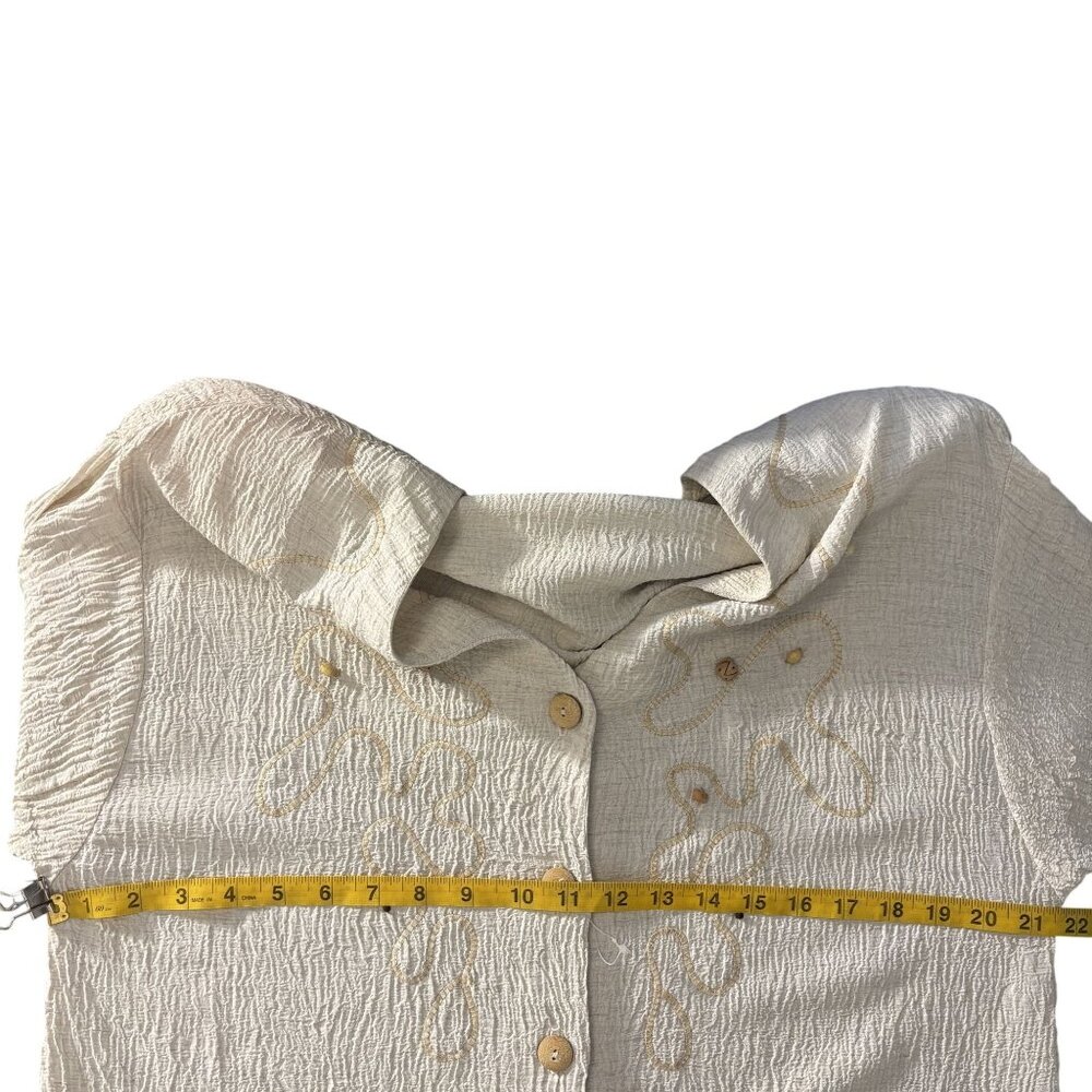 Carole Little Embroidered Button-Down Cream Tunic Rayon/Linen Blend Size 8 - Picture 9 of 9